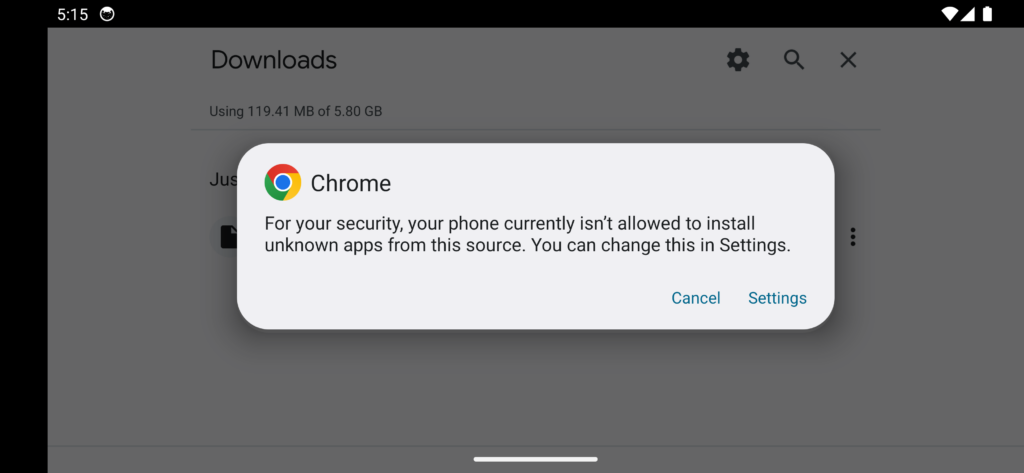 Allow unknow app from chrome