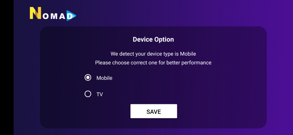 Select the the device Type